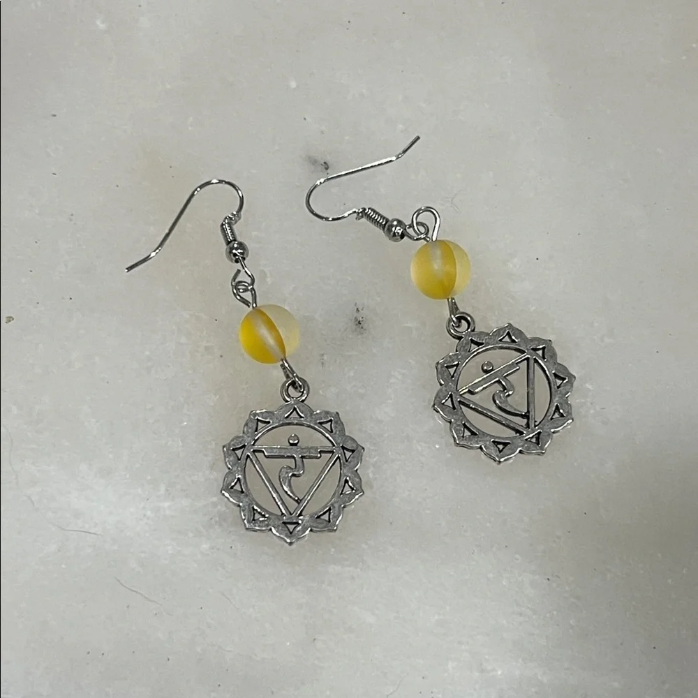 Chakra Silver Charm and Yellow Earrings Meditation Yoga Jewelry